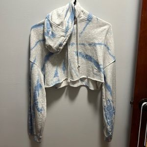 blue and white cropped hoodie